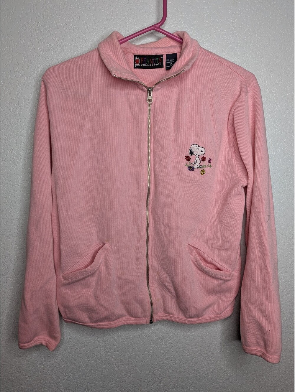 Peanuts Snoopy Pink Full Zip Cotton Jacket Women’s Medium Embroidered